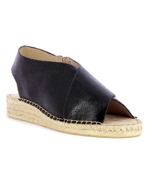 Sandales à semelle tressée noires - Talon 3 cm