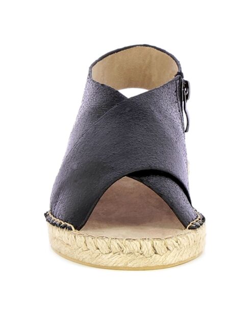 Sandales à semelle tressée noires - Talon 3 cm