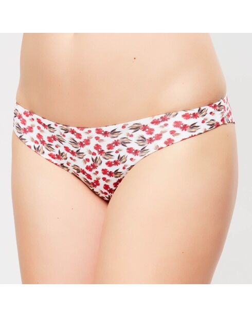 Bas de maillot échancré Fleur de Plume fleuri blanc/rouge