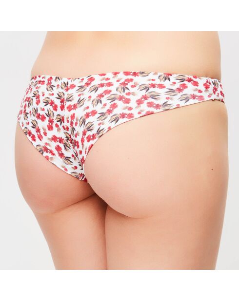Bas de maillot échancré Fleur de Plume fleuri blanc/rouge