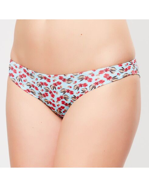 Bas de maillot échancré Fleur de Plume fleuri turquoise