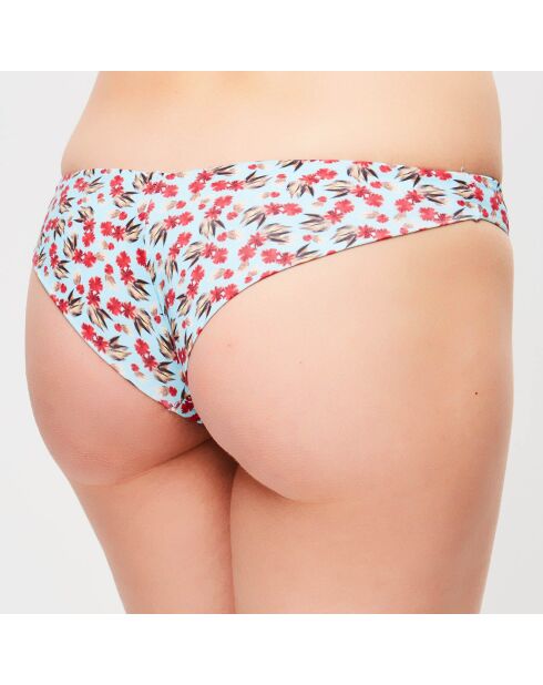 Bas de maillot échancré Fleur de Plume fleuri turquoise