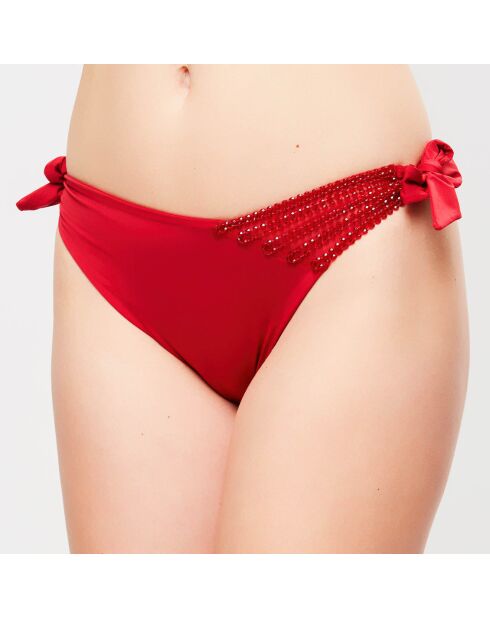 Slip bikini rosso con cravatta Glimmering Soutache