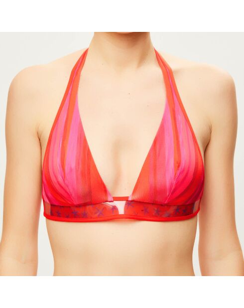 Driehoekige bikinitop met rode strepen voor de zomer