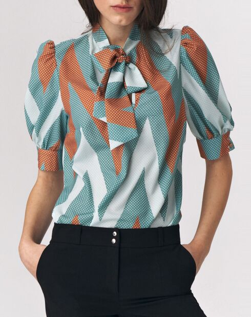 Carla blouse aquagroen/camel