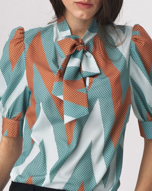 Carla blouse aquagroen/camel