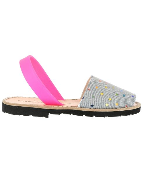 Avarcas en Cuir Jean Etoiles denim/rose