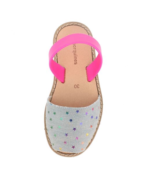 Avarcas en Cuir Jean Etoiles denim/rose