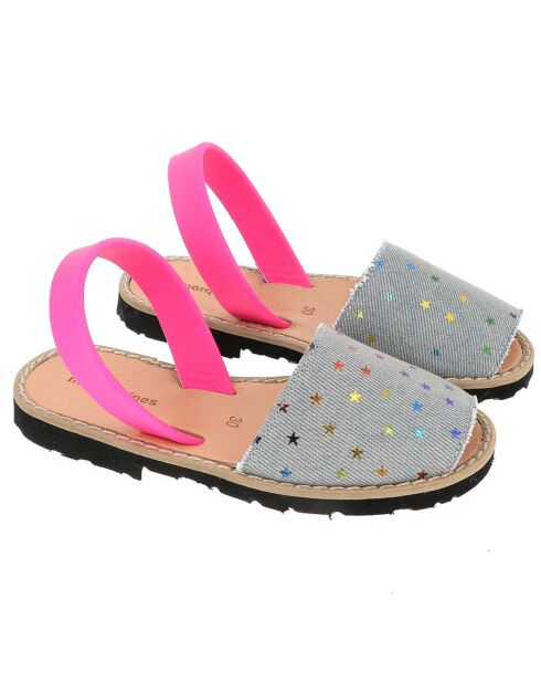 Avarcas en Cuir Jean Etoiles denim/rose
