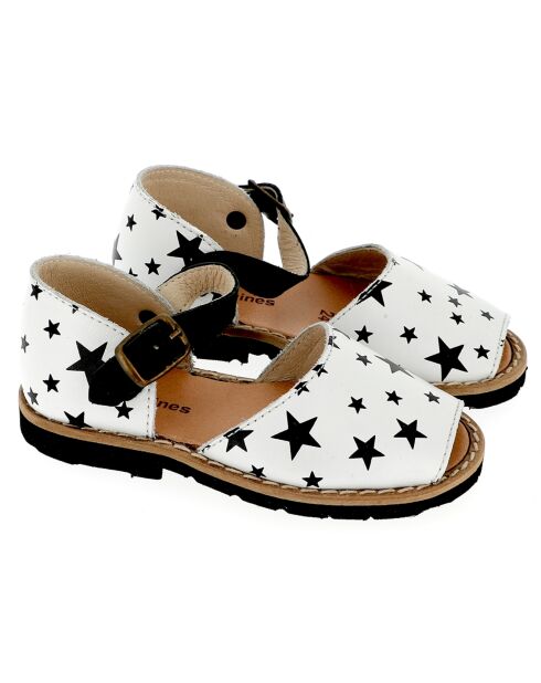 Weiße/schwarze Sternledersandalen