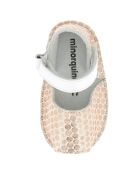 Weiße/Lachsfarbene gepunktete Ledersandalen