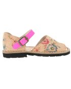 Camel/roze leren sandalen met bloemen