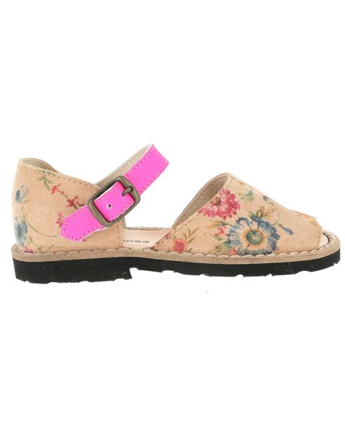 Camel/roze leren sandalen met bloemen