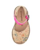 Camel/roze leren sandalen met bloemen