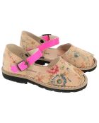 Camel/roze leren sandalen met bloemen