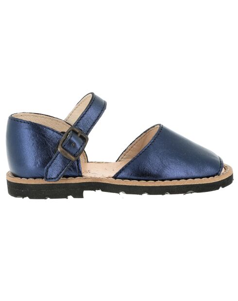 Sandalias de piel metálica azul marino
