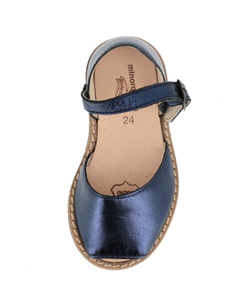 Sandalias de piel metálica azul marino