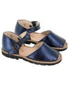 Sandalias de piel metálica azul marino