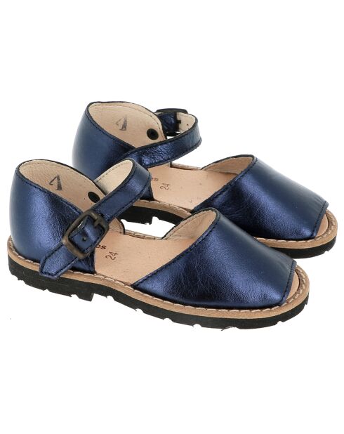Sandalias de piel metálica azul marino