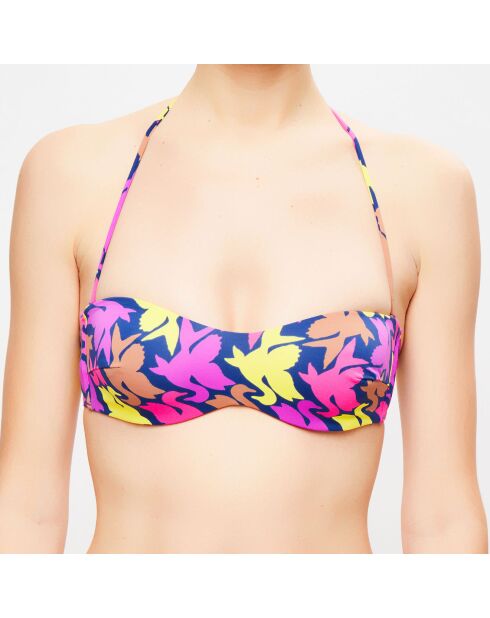 Fleur de Plume bedrukte blauw/veelkleurige bandeau-bikinitop