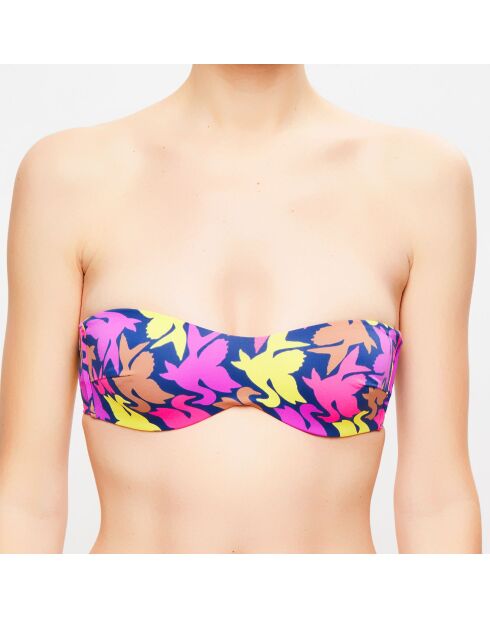 Fleur de Plume bedrukte blauw/veelkleurige bandeau-bikinitop