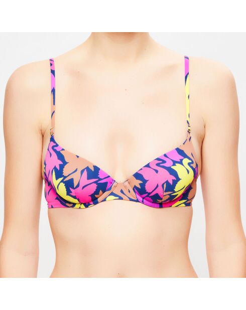 Badpaktop met beugel Fleur de Plume blauw/veelkleurige print