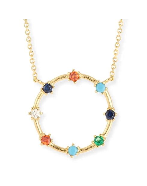 Collier Elena en laiton doré & zircons multicolores