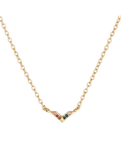 Collier Soline en laiton doré & zircons multicolores