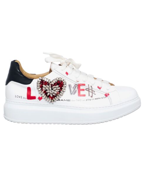 Baskets en Cuir Game blanc/noir/rouge