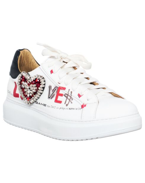 Baskets en Cuir Game blanc/noir/rouge