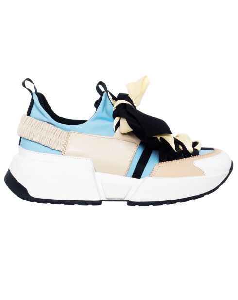 Baskets en Cuir Berlin beige/bleu/noir- Talon 5 cm