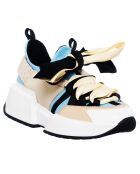 Baskets en Cuir Berlin beige/bleu/noir- Talon 5 cm