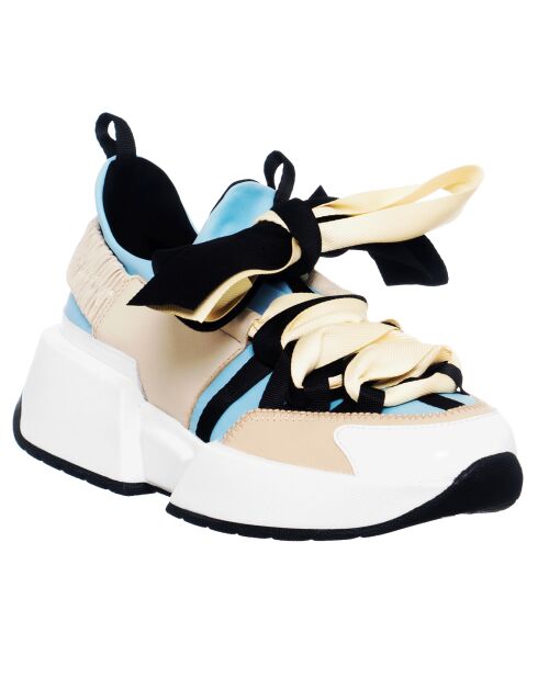 Baskets en Cuir Berlin beige/bleu/noir- Talon 5 cm