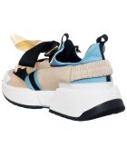 Baskets en Cuir Berlin beige/bleu/noir- Talon 5 cm