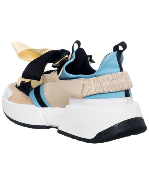 Baskets en Cuir Berlin beige/bleu/noir- Talon 5 cm