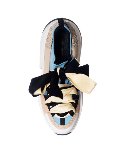 Baskets en Cuir Berlin beige/bleu/noir- Talon 5 cm