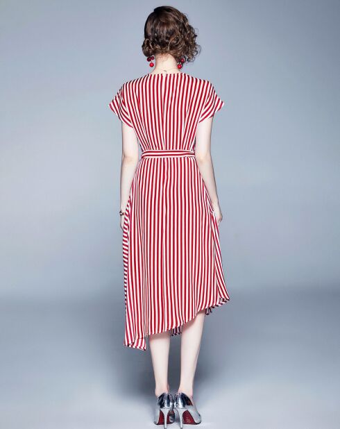 Rood/wit gestreepte asymmetrische jurk