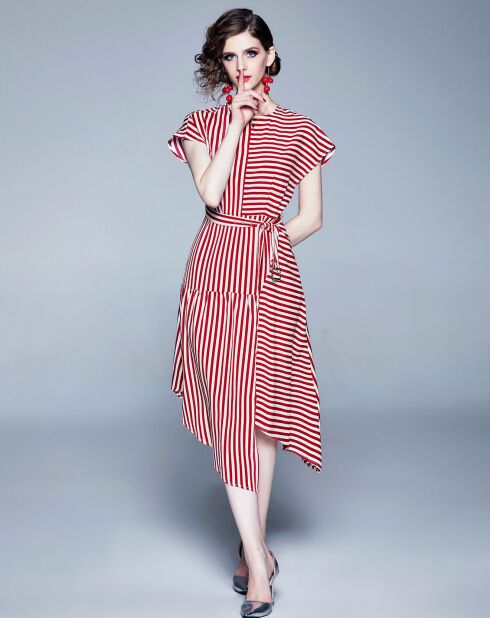 Rood/wit gestreepte asymmetrische jurk