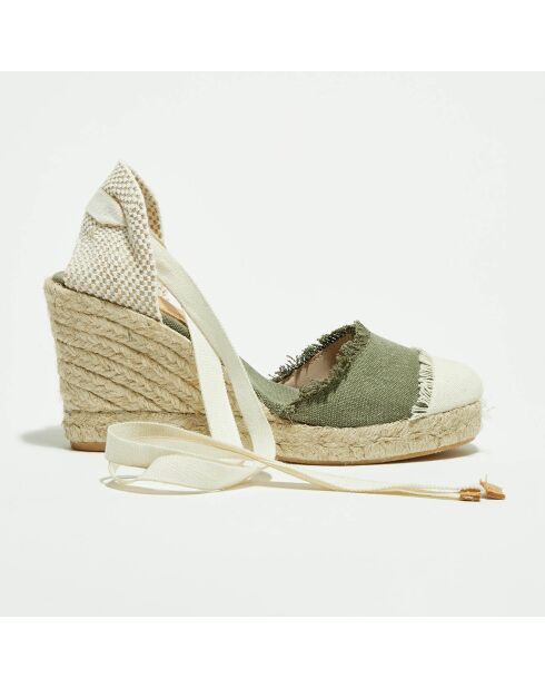 Espadrilles aus militärischem Textil mit Keilabsatz — 7,5 cm Absatz