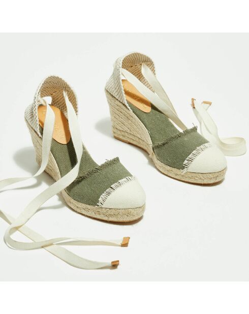 Espadrilles aus militärischem Textil mit Keilabsatz — 7,5 cm Absatz