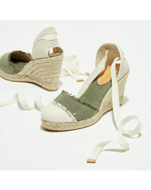 Espadrilles aus militärischem Textil mit Keilabsatz — 7,5 cm Absatz