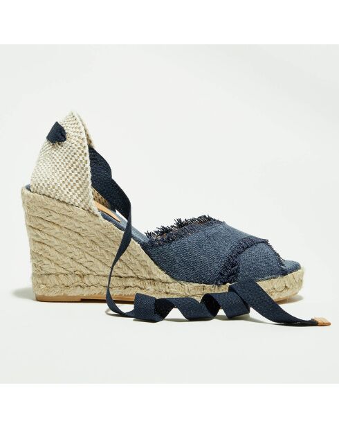Keilsandalen aus dunklem Denim - 7,5 cm Absatz
