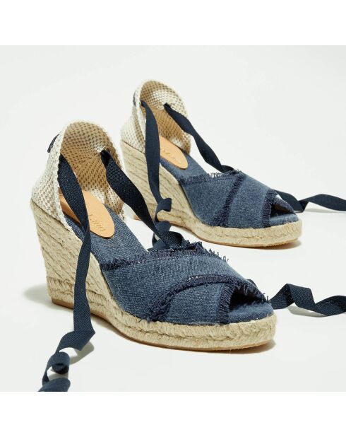 Keilsandalen aus dunklem Denim - 7,5 cm Absatz