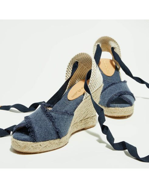 Keilsandalen aus dunklem Denim - 7,5 cm Absatz