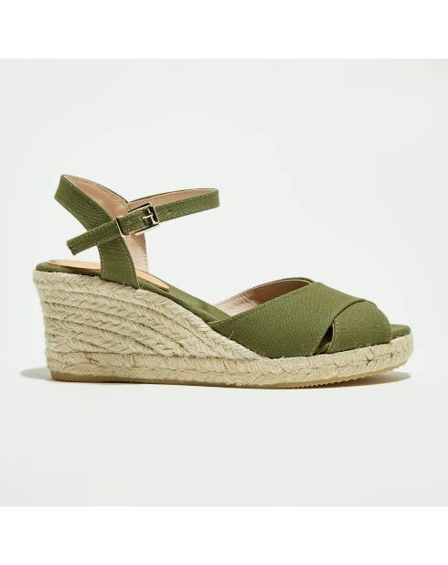Keilsandalen in Khaki - 5 cm Absatz