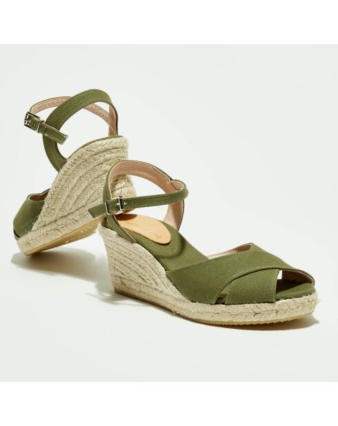 Keilsandalen in Khaki - 5 cm Absatz