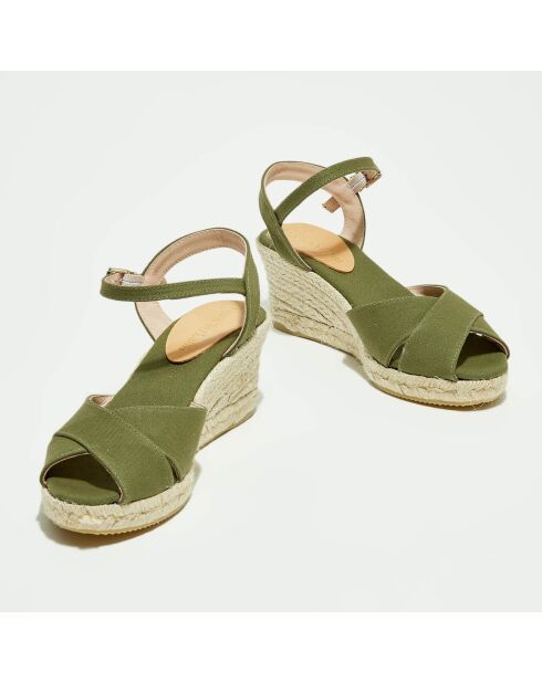 Keilsandalen in Khaki - 5 cm Absatz
