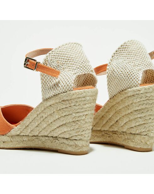 Espadrilles aus safranfarbenem Textil mit Keilabsatz, 6,5 cm Absatz