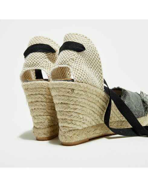 Schwarze Sandalen mit Keilabsatz - 7,5 cm Absatz