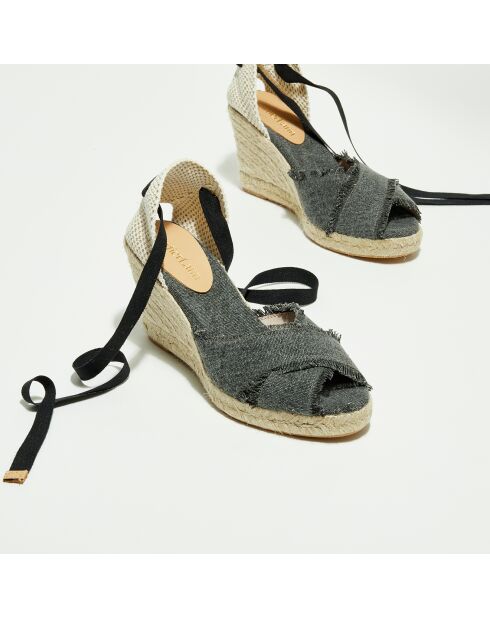 Schwarze Sandalen mit Keilabsatz - 7,5 cm Absatz